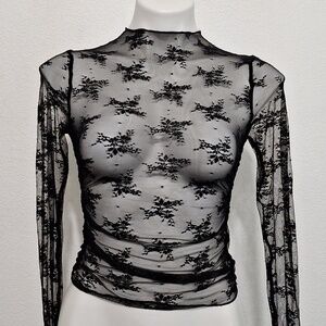 Free For All "NEW" Black Witchy Romantic Sheer Long Sleeve Lace Blouse Size S